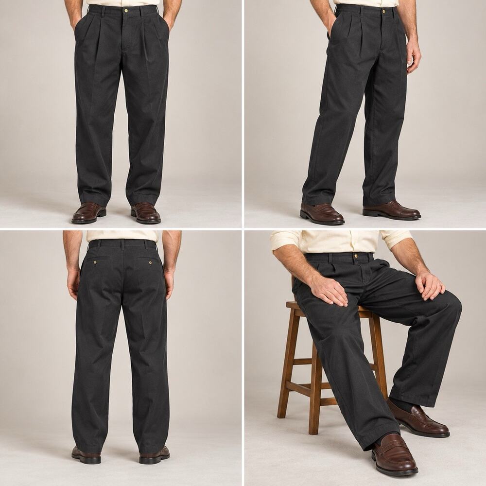 Legendary Gold Khakis Pants Mens 38x30 Black Pleated Dress Trousers